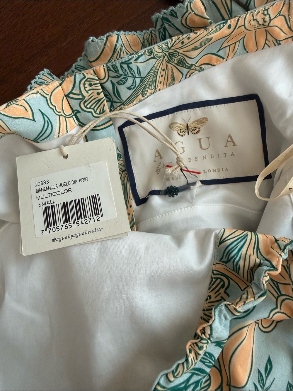 Agua by Agua Bendita Aqua and Yellow Floral Puff-Sleeve Mini Dress - Picture 6 of 7